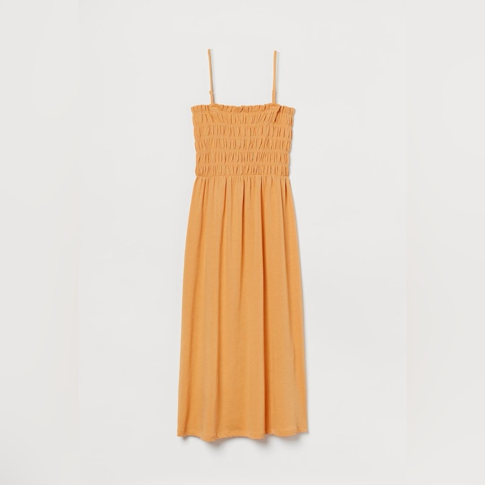 Mustard yellow H&M smocked midi sundress